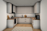 U-Küche Sorento Beige & Weiß – 318 × 239 × 239 cm – KÜ-SORENTO4-001 – Raumansicht über Eck von rechts