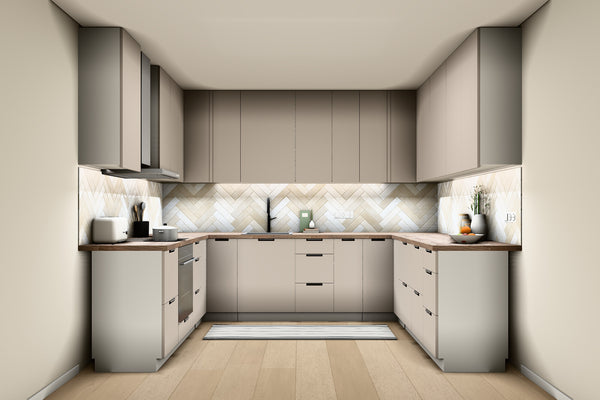 U-Küche Sorento Beige & Weiß – 318 × 239 × 239 cm – KÜ-SORENTO4-001 – Raumansicht frontal