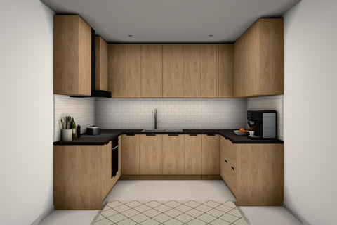 U-Küche Sorento Sonoma Eiche – 298 × 214 × 199 cm – KÜ-SOR-006 – Raumansicht frontal