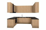 U-Küche Sorento Sonoma Eiche – 298 × 214 × 199 cm – KÜ-SOR-006 – freigestellt, über Eck von rechts