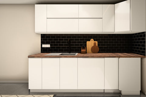U-Küche Velmora Weiß Hochglanz – 300 × 260 × 240 cm – KÜ-VELM-022 – Wand B frontal
