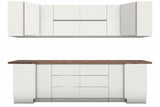 U-Küche Velmora Weiß Hochglanz – 300 × 260 × 240 cm – KÜ-VELM-022 – Wand A freigestellt auf Weiß