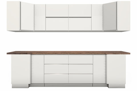 U-Küche Velmora Weiß Hochglanz – 300 × 260 × 240 cm – KÜ-VELM-022 – Wand A freigestellt auf Weiß