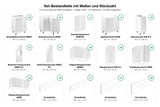 Set-Bestandteile mit Maßen und Stückzahl – U-Küche Velmora Weiß Hochglanz – 300 × 260 × 240 cm – KÜ-VELM-022