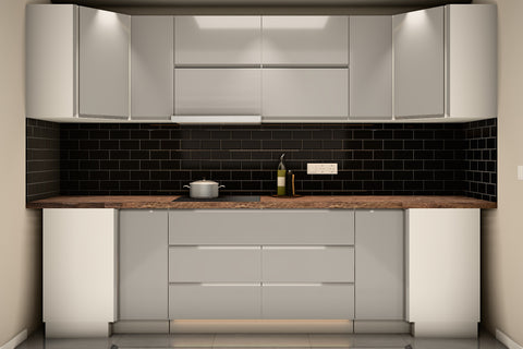 U-Küche Velmora Grau Hochglanz & Weiß – 300 × 260 × 240 cm – KÜ-VELM-021 – Wand A frontal