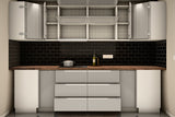 U-Küche Velmora Grau Hochglanz & Weiß – 300 × 260 × 240 cm – KÜ-VELM-021 – Wand A geöffnet, frontal