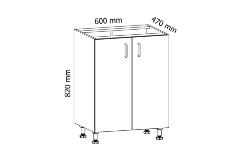 Unterschrank 60 cm – Velmora D60 Grau/Hochglanz – Maßbild