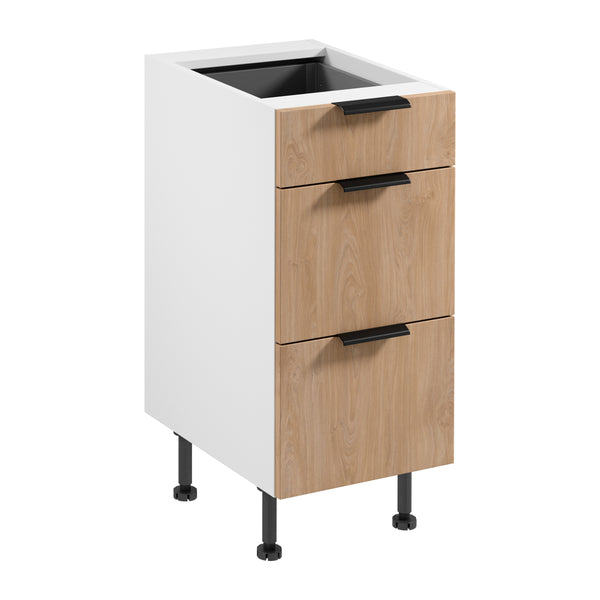 Unterschrank D40S3 AX – Sorento Weiß Sonoma Eiche – Praktisches Design mit 3 Schubladen.