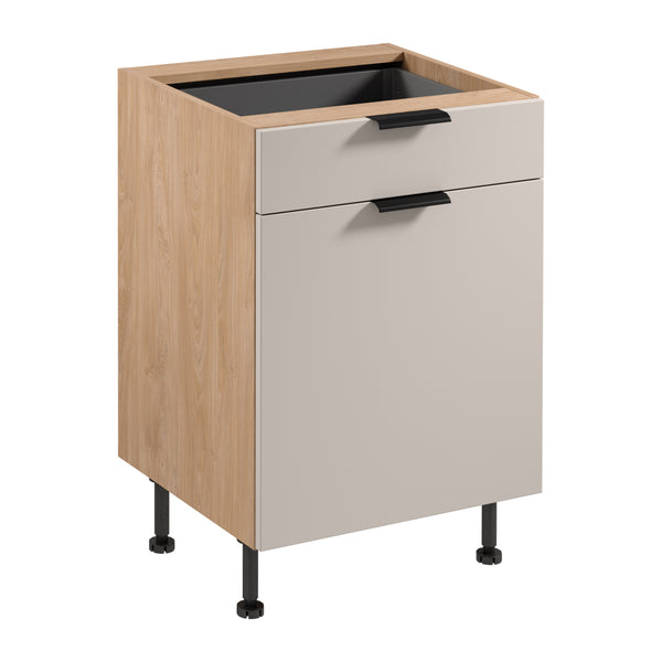 Unterschrank D60S1 P/L AX – Sorento Beige Sonoma Eiche – Geräumige Stauraumlösung für Ihre Küche.
