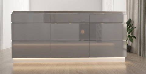 Velmora Inselküche KÜ-AS-011 – 340 cm – Grau Hochglanz – Moderne Einbauküche mit Kochinsel – Ansicht 6