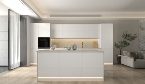 Velmora Inselküche KÜ-AS-018 – 420 cm – Weiß Hochglanz – Moderne Küche mit Kücheninsel – Ansicht 7