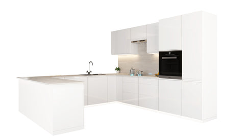 Velmora U-Form Küche KÜ-AS-013 – 310 × 289 × 210 cm – Weiß Hochglanz – Ansicht 2