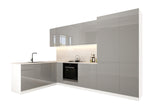 Velmora Winkelküche KÜ-AS-005 – 310 × 190 cm – Grau Hochglanz – ohne Arbeitsplatte – Ansicht 2