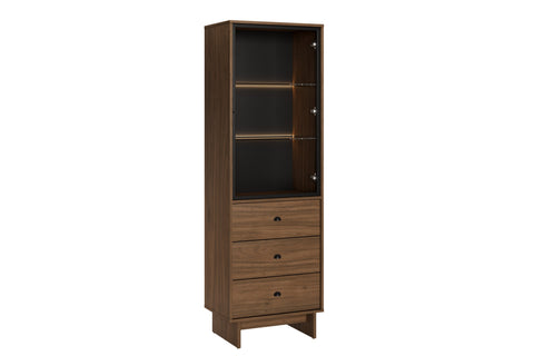 Vitrine Yorvi Walnuss Villa 60 × 185 × 40 cm mit 1 Tür und 3 Schubladen