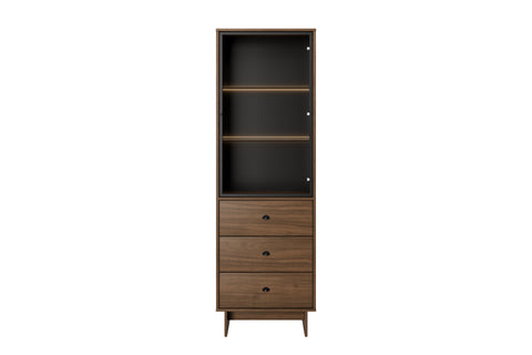 Vitrine Yorvi Walnuss Villa 60 × 185 × 40 cm mit 1 Tür und 3 Schubladen – Ansicht 2