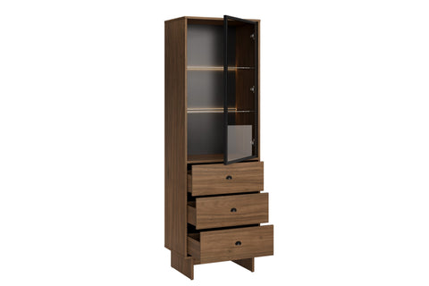Vitrine Yorvi Walnuss Villa 60 × 185 × 40 cm mit 1 Tür und 3 Schubladen – Ansicht 3