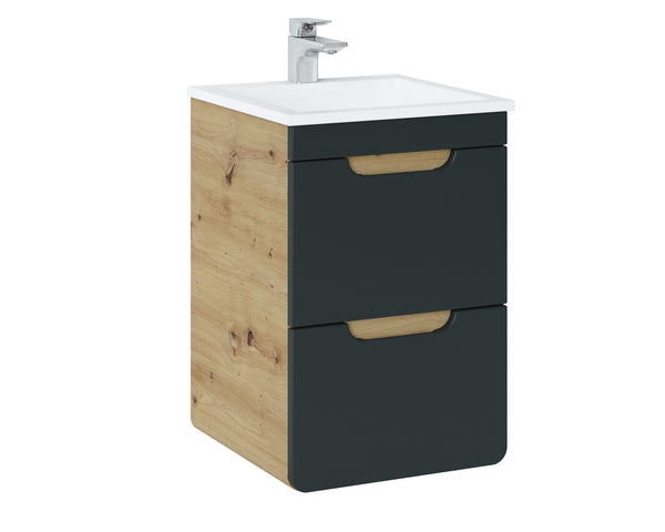 Waschbeckenunterschrank Amaris Cosmos Grau 40 × 59 × 41 cm mit 2 Schubladen