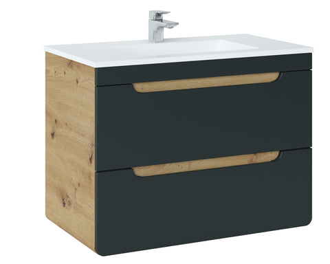 Waschbeckenunterschrank Amaris Cosmos Grau 80 × 59 × 46 cm mit 2 Schubladen – Ansicht 2