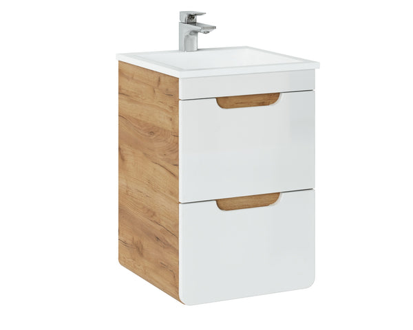Waschbeckenunterschrank Amaris Weiß Hochglanz 40 × 59 × 41 cm mit 2 Schubladen