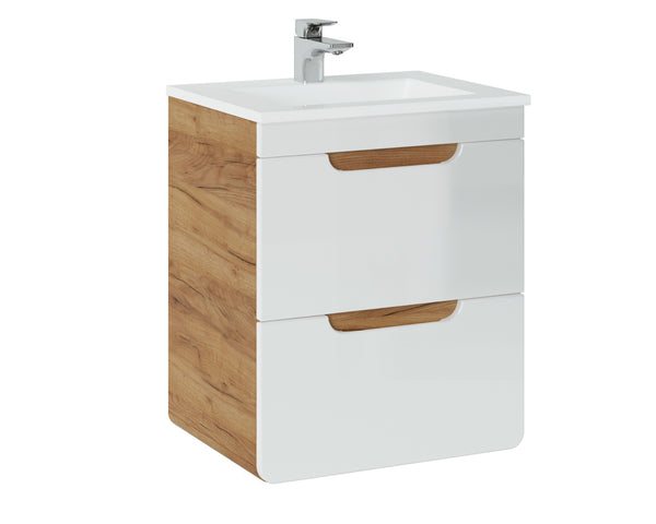 Waschbeckenunterschrank Amaris Weiß Hochglanz 50 × 59 × 39 cm mit 2 Schubladen
