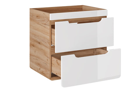 Waschbeckenunterschrank Amaris Weiß Hochglanz 60 × 59 × 46 cm mit 2 Schubladen – Ansicht 3