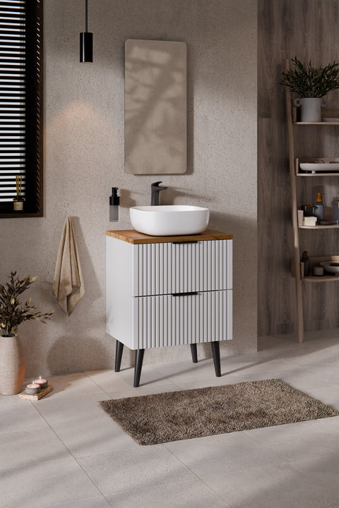 Waschbeckenunterschrank Ardena Weiß matt 80 × 57 × 46 cm mit 2 Schubladen