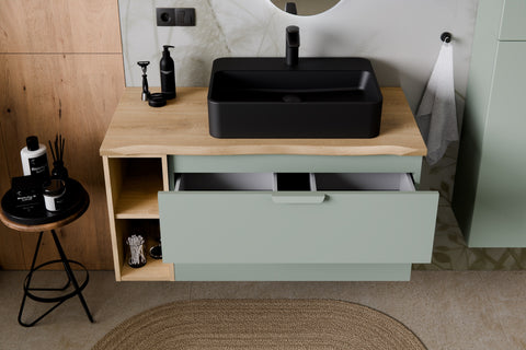Waschbeckenunterschrank Asteya Grün matt 80 × 50 × 45,6 cm mit 2 Schubladen – Ansicht 6