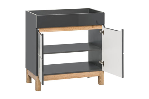 Waschbeckenunterschrank Balvina Grau Hochglanz 60 × 84 × 45 cm mit 2 Türen – Ansicht 3
