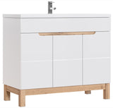Waschbeckenunterschrank Balvina Weiß Hochglanz 100 × 84 × 46 cm mit 3 Türen