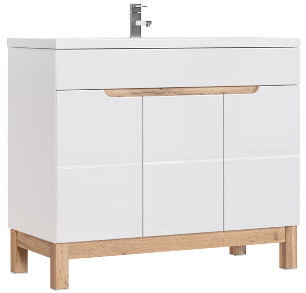 Waschbeckenunterschrank Balvina Weiß Hochglanz 100 × 84 × 46 cm mit 3 Türen