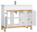 Waschbeckenunterschrank Balvina Weiß Hochglanz 100 × 84 × 46 cm mit 3 Türen – Ansicht 2