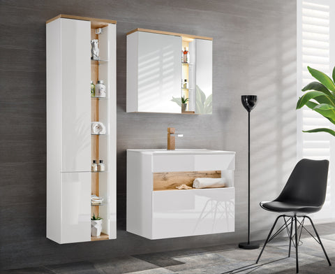 Waschbeckenunterschrank Belmara Weiß 80 × 68 × 46 cm mit 1 Schublade – Ansicht 2