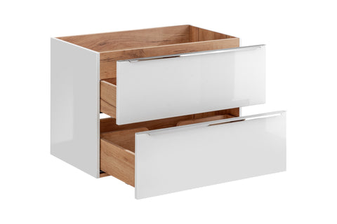 Waschbeckenunterschrank Caprena Weiß Hochglanz 80 × 57 × 46 cm mit 2 Schubladen – Ansicht 3