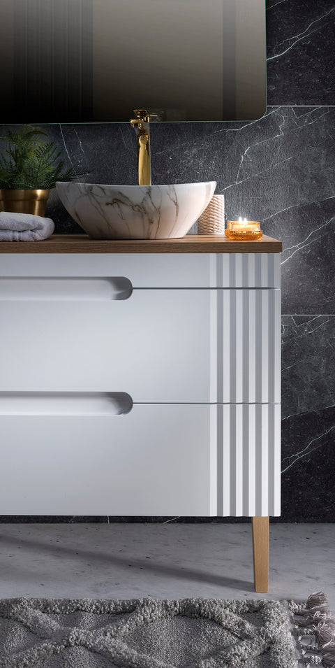 Waschbeckenunterschrank Fivora Weiß 60 × 62 × 46 cm mit 2 Schubladen – Ansicht 6
