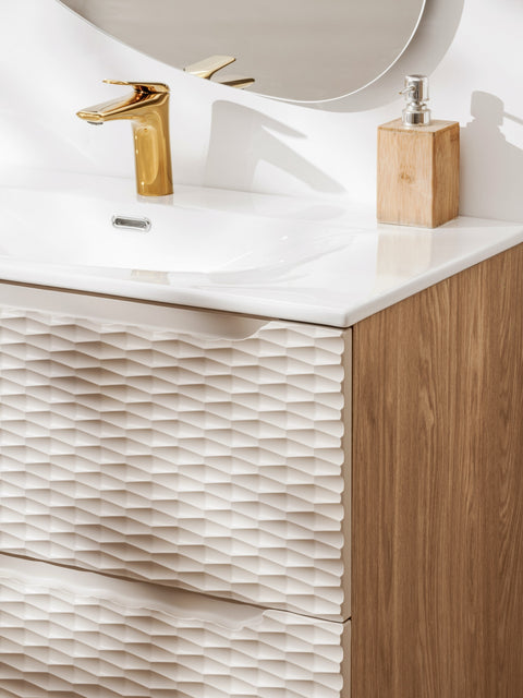 Waschbeckenunterschrank Oceana Beige 60 × 57 × 46 cm mit 2 Schubladen – Ansicht 6