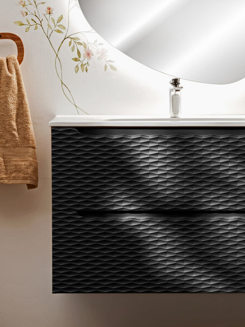 Waschbeckenunterschrank Oceana Schwarz matt 80 × 57 × 46 cm mit 2 Schubladen – Ansicht 6