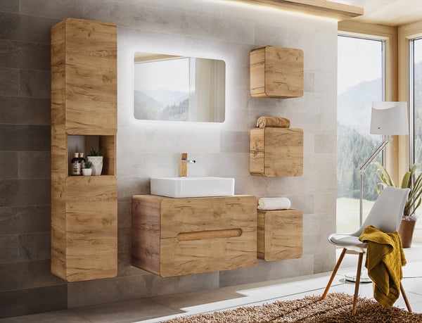 Waschtischunterschrank für Aufsatzwaschbecken Amaris Golden Craft Eiche 80 × 53 × 46 cm mit 2 Schubladen