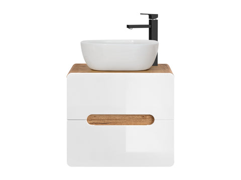 Waschtischunterschrank für Aufsatzwaschbecken Amaris Weiß Hochglanz 60 × 53 × 46 cm mit 2 Schubladen