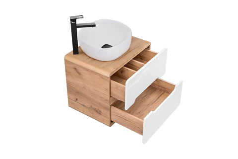 Waschtischunterschrank für Aufsatzwaschbecken Amaris Weiß Hochglanz 60 × 53 × 46 cm mit 2 Schubladen – Ansicht 2