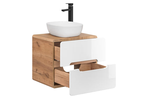 Waschtischunterschrank für Aufsatzwaschbecken Amaris Weiß Hochglanz 60 × 53 × 46 cm mit 2 Schubladen – Ansicht 3