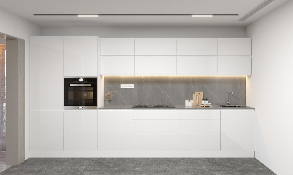 Velmora Weiß Küchenmöbel-Set KÜ03-A 400 cm – Moderne Küchenzeile ohne Arbeitsplatte