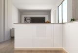 Velmora U-Form Küche KÜ10 – 299,5 × 279 × 199,5 cm – Weiß Hochglanz – mit viel Stauraum und MDF-Fronten