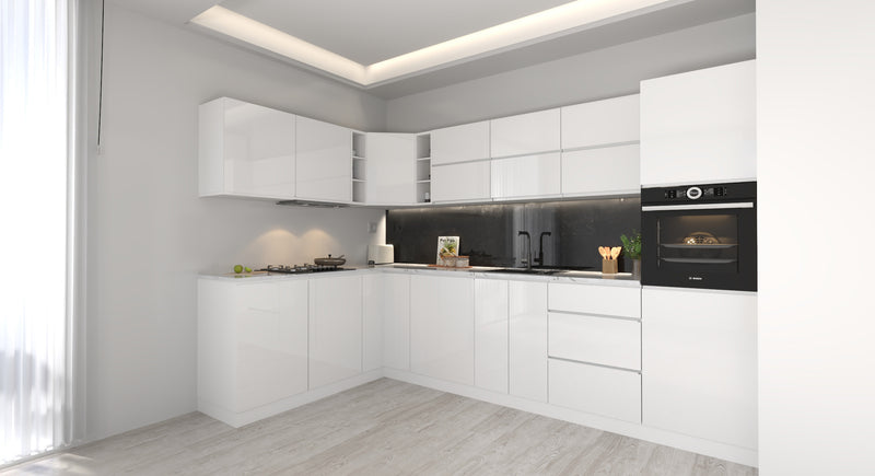 Küchenzeile Velmora Weiß Küchenzeile KÜ01-A 520 cm – Hochglanz MDF Fronten