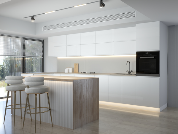 Velmora L-Inselküche KÜ-AS-020 – 410 × 130 cm – Weiß Hochglanz – Großzügige Küche mit Kochinsel