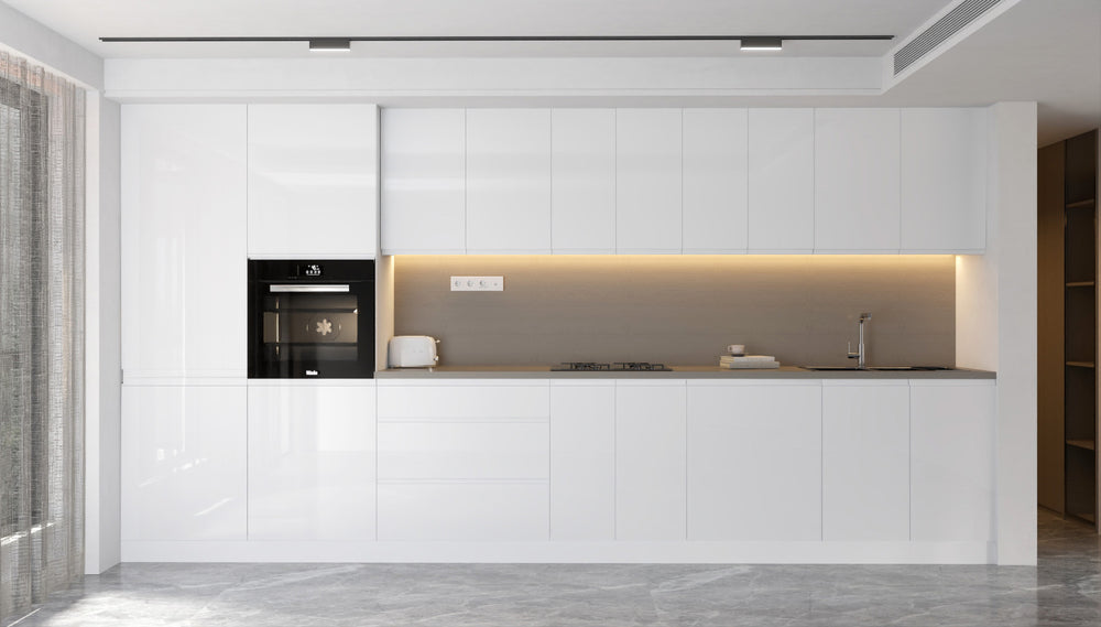 Velmora Weiß Küchenmöbel-Set KÜ02-A – 400 cm – Moderne Küchenzeile mit Hochschränken und großzügigem Stauraum