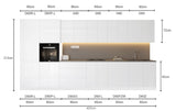 Velmora Weiß Küchenmöbel-Set KÜ02-A – 400 cm – Moderne Küchenzeile mit Hochschränken und großzügigem Stauraum