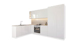 Velmora Winkelküche 300 × 180 cm KÜ05 – Moderne L-Küche ohne Arbeitsplatte – MDF Fronten – Weiß Hochglanz