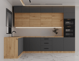 Winkelküche K105-G330 – Nexa Grau & Woodline – Praktisch durchdacht für Ihr Zuhause