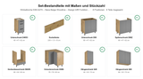 Winkelküche K99-G270 – Nexa Beige Woodline – Design trifft Funktionalität – Maßbild (Set-Bestandteile mit Maßen und Stückzahl)