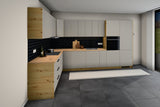 Winkelküche L-Form Nexa – Beige & Artisan-Eiche – 360 × 260 cm – KÜ-LAN-001 – Raumansicht über Eck von links